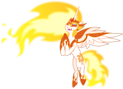 Size: 5589x4017 | Tagged: safe, artist:osipush, character:daybreaker, character:princess celestia, species:alicorn, species:pony, episode:a royal problem, g4, my little pony: friendship is magic, absurd resolution, evil, eyes closed, fangs, female, fire, happy, helmet, laughing, mane of fire, mare, simple background, solo, transparent background, vector