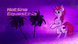 Size: 2560x1440 | Tagged: safe, artist:orang111, artist:sgtwaflez, oc, oc only, oc:littlepip, species:pony, species:unicorn, fallout equestria, fanfic, fanfic art, female, horn, hotline miami, mare, palm tree, retrowave, solo, tree, wallpaper