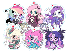 Size: 1600x1200 | Tagged: safe, artist:dusty-munji, character:applejack, character:fluttershy, character:midnight sparkle, character:pinkie pie, character:rainbow dash, character:rarity, character:twilight sparkle, my little pony:equestria girls, chibi, leprechaun, mane six, mermaid, midnight sparkle, succubus, vampire