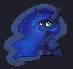 Size: 2125x1985 | Tagged: safe, artist:nightskrill, character:princess luna, species:alicorn, species:pony, g4, black background, cheek fluff, chest fluff, cute, ear fluff, female, fluffy, looking at you, lunabetes, mare, simple background, solo, three quarter view, wing fluff
