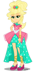 Size: 1800x3700 | Tagged: safe, artist:mixiepie, character:applejack, episode:simple ways, g4, my little pony: friendship is magic, my little pony:equestria girls, applejack is not amused, applejewel, bare shoulders, clothing, dress, female, freckles, high heels, looking at you, shoes, simple background, sleeveless, solo, strapless, transparent background, unamused