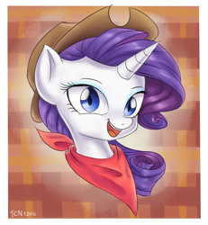 Size: 1560x1690 | Tagged: safe, artist:tcn1205, character:rarity, species:pony, clothing, cowboy hat, cowgirl, cute, female, hat, mare, smiling, solo, stetson