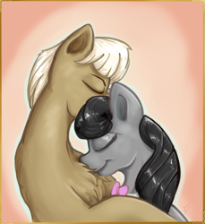 Size: 767x839 | Tagged: safe, artist:testostepone, character:frederic horseshoepin, character:octavia melody, species:pony, bust, chest fluff, female, frame, fredtavia, male, nuzzling, painting, portrait, shipping, straight