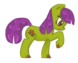 Size: 990x800 | Tagged: safe, artist:needsmoarg4, species:earth pony, species:pony, g4, bitta luck, female, frown, mare, raised hoof, simple background, solo, tongue out, white background