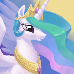 Size: 900x900 | Tagged: safe, artist:needsmoarg4, character:princess celestia, species:alicorn, species:pony, g4, bust, female, mare, portrait, smiling, solo