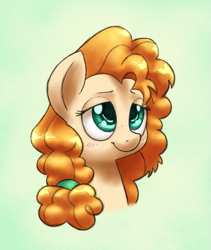 Size: 1189x1406 | Tagged: safe, artist:chromaskunk, artist:trickydick, character:pear butter, species:pony, episode:the perfect pear, g4, my little pony: friendship is magic, bust, collaboration, female, portrait, simple background, solo