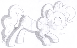 Size: 2098x1322 | Tagged: safe, artist:aafh, character:pinkie pie, species:earth pony, species:pony, female, monochrome, solo, traditional art