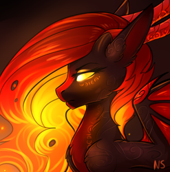 Size: 1372x1390 | Tagged: safe, artist:nightskrill, oc, oc only, species:demon pony, species:pony, bust, eyelashes, glowing eyes, multiple horns, portrait, solo