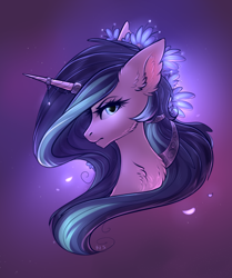 Size: 2484x2970 | Tagged: safe, artist:nightskrill, character:shining armor, species:pony, species:unicorn, female, flower, flower in hair, gleaming shield, horn ring, looking at you, mare, rule 63, serious, serious face, simple background, solo