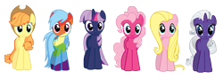 Size: 6251x2240 | Tagged: safe, artist:felix-kot, artist:pika-robo, edit, character:applejack, character:fluttershy, character:pinkie pie, character:rainbow dash, character:rarity, character:twilight sparkle, confused, mane six, palette swap, reaction image, recolor, stare, vector
