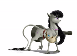 Size: 2700x1950 | Tagged: safe, artist:skitsroom, character:octavia melody, species:earth pony, species:pony, bow tie, case, cloven hooves, female, leonine tail, mare, simple background, smiling, solo, unshorn fetlocks