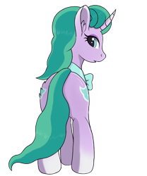 Size: 1000x1200 | Tagged: safe, artist:negasun, character:mistmane, species:pony, species:unicorn, episode:campfire tales, g4, my little pony: friendship is magic, curved horn, female, looking at you, looking back, mare, rear view, simple background, solo