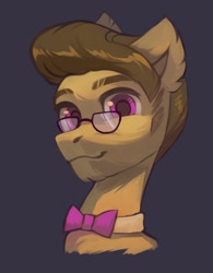 Size: 1495x1913 | Tagged: safe, artist:share dast, oc, oc only, species:pony, bow tie, bust, ear fluff, glasses, male, portrait, simple background, solo, stallion