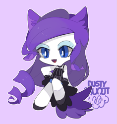 Size: 645x682 | Tagged: safe, artist:dusty-munji, character:rarity, species:human, cat, cat ears, cat eyes, cat tail, catified, chibi, clothing, dress, female, humanized, race swap, simple background, slit eyes, species swap