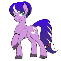 Size: 3000x3000 | Tagged: safe, artist:marik azemus34, oc, oc only, oc:crescent petals, parent:oc:sentinel shield, parent:princess luna, species:earth pony, species:pony, colored, freckles, full body, hair bun, raised hoof, reference sheet, sketch, solo, tail band