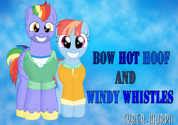 Size: 4319x3040 | Tagged: safe, artist:cyber-murph, character:bow hothoof, character:windy whistles, species:pegasus, species:pony, ship:windyhoof, episode:parental glideance, g4, my little pony: friendship is magic, clothing, female, freckles, grin, happy, husband and wife, male, mare, rainbow dash's parents, signature, smiling, stallion