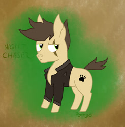 Size: 1280x1300 | Tagged: safe, artist:dyonys, oc, oc only, oc:night chaser, species:earth pony, species:pony, chibi, clothing, jacket, leather jacket, male, original character do not steal, scar, stallion