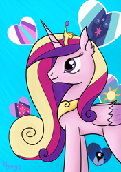 Size: 1967x2789 | Tagged: safe, artist:dyonys, character:princess cadance, species:pony, female, heart, jewelry, mare, princess, standing, tiara