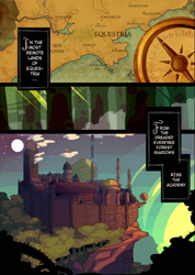 Size: 1000x1407 | Tagged: safe, artist:lumo, comic:lumo's pony academy, fanfic:where the world ends, academy, castle, cliff, comic, compass, engrish, explicit series, forest, map, pony academy (chapter 1), text