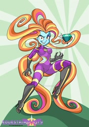 Size: 600x847 | Tagged: safe, artist:art-2u, character:sassy saddles, my little pony:equestria girls, commission, equestria girls-ified, equestrian city, female, jewel, prehensile hair, solo, villainess, watermark