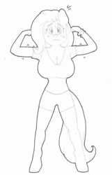 Size: 386x600 | Tagged: safe, artist:zacharyisaacs, character:fluttershy, species:anthro, big breasts, breasts, busty fluttershy, flexing, muscle growth, pose