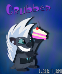 Size: 1387x1656 | Tagged: safe, artist:cyber-murph, character:grubber, my little pony: the movie (2017), armor, cake, cute, food, grubberbetes, hedgehog, male, solo