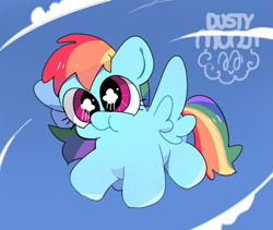 Size: 511x432 | Tagged: safe, artist:dusty-munji, character:rainbow dash, species:pegasus, species:pony, chibi, cloud, female, flying, mare, sky, solo