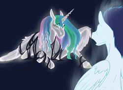 Size: 955x700 | Tagged: safe, artist:foxenawolf, character:princess celestia, character:soarin', species:alicorn, species:pegasus, species:pony, fanfic:piercing the heavens, duo, fanfic art, illustration