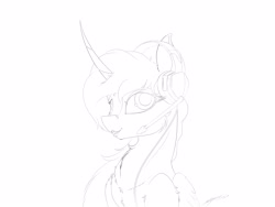Size: 4000x3000 | Tagged: safe, artist:skitsroom, character:princess luna, species:alicorn, species:pony, species:unicorn, gamer luna, curved horn, female, headset, horn, lineart, mare, solo