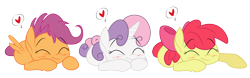 Size: 8000x2500 | Tagged: safe, artist:xenon, artist:yanoda, character:apple bloom, character:scootaloo, character:sweetie belle, species:pegasus, species:pony, blushing, cutie mark crusaders, sleeping