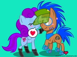 Size: 900x676 | Tagged: safe, artist:ladypixelheart, oc, oc only, species:earth pony, species:pegasus, species:pony, clothing, female, heart, kissing, male, oc x oc, shipping, straight