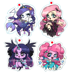 Size: 1209x1192 | Tagged: safe, artist:dusty-munji, character:flutterbat, character:fluttershy, character:pinkie pie, character:rarity, character:twilight sparkle, species:bat pony, my little pony:equestria girls, earfins, female, horned humanization, mermaid, race swap, simple background, smiling, starry eyes, white background, wingding eyes, winged humanization, wings