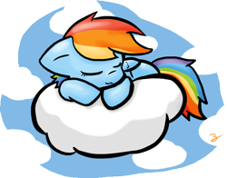Size: 830x651 | Tagged: safe, artist:zutcha, character:rainbow dash, chibi, cloud, cloudy, sleeping