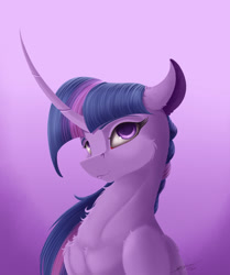 Size: 2300x2750 | Tagged: safe, artist:skitsroom, character:twilight sparkle, character:twilight sparkle (alicorn), species:alicorn, species:pony, curved horn, female, mild floof, solo, wings