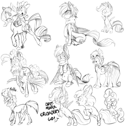 Size: 2000x2000 | Tagged: safe, artist:xenon, character:apple bloom, character:pinkie pie, character:rainbow dash, character:rarity, character:scootaloo, character:spike, character:sweetie belle, species:pegasus, species:pony, cutie mark crusaders, monochrome, sketch dump