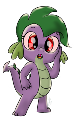 Size: 800x1214 | Tagged: safe, artist:emositecc, character:barb, character:spike, species:dragon, fangs, looking at you, rule 63, simple background, solo, transparent background, vampire