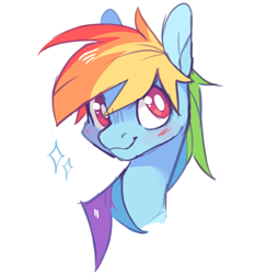 Size: 1200x1237 | Tagged: safe, artist:xenon, character:rainbow dash, species:pegasus, species:pony, blushing, bust, cute, dashabetes, female, mare, simple background, smiling, solo, speedpaint, white background