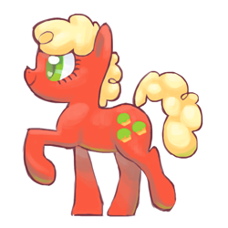 Size: 800x800 | Tagged: safe, artist:needsmoarg4, character:red gala, species:earth pony, species:pony, g4, apple family member, colored pupils, crimson gala, female, mare, raised hoof, redesign, simple background, smiling, solo, white background