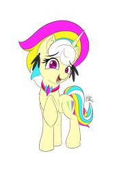 Size: 3507x4960 | Tagged: safe, artist:cafecomponeis, derpibooru original, oc, oc only, oc:trinity deblanc, species:pony, species:unicorn, 2018 community collab, derpibooru community collaboration, ear piercing, earring, jewelry, looking at you, multicolored hair, piercing, simple background, solo, transparent background