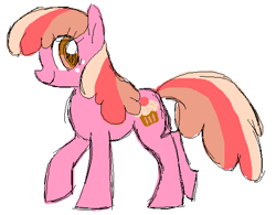 Size: 531x415 | Tagged: safe, artist:needsmoarg4, character:cupcake, character:sugarcup, species:earth pony, species:pony, g4, female, mare, redesign, simple background, smiling, solo, white background