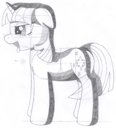 Size: 1190x1308 | Tagged: safe, artist:aafh, character:twilight sparkle, species:pony, species:unicorn, female, monochrome, solo, tongue out, traditional art