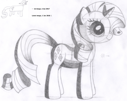 Size: 1812x1439 | Tagged: safe, artist:aafh, character:rarity, species:pony, species:unicorn, comparison, female, mare, monochrome, traditional art