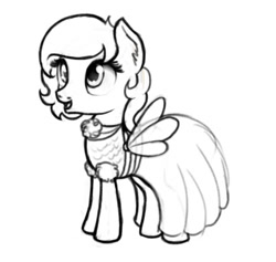 Size: 442x419 | Tagged: safe, artist:nimaru, oc, oc only, oc:filly anon, species:pony, clothing, dress, female, filly, monochrome, solo, tomboy taming