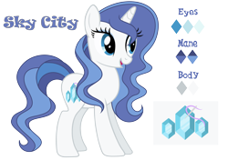 Size: 6936x4872 | Tagged: safe, artist:velveagicsentryyt, oc, oc only, oc:sky city, parent:fancypants, parent:rarity, parents:raripants, species:pony, species:unicorn, absurd resolution, blue eyes, blue eyeshadow, female, mare, not rarity, offspring, reference sheet, simple background, smiling, solo, transparent background