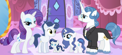 Size: 5952x2684 | Tagged: safe, artist:velveagicsentryyt, character:fancypants, character:rarity, oc, oc:diamond design, oc:sky city, oc:spectrum night, parent:fancypants, parent:rarity, parent:soarin', parents:raripants, parents:soarity, species:pony, ship:raripants, baby, baby pony, colt, female, filly, high res, male, offspring, shipping, straight