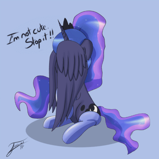 Size: 550x550 | Tagged: safe, artist:nexcoyotlgt, artist:szafir87, character:princess luna, species:alicorn, species:pony, alternate hairstyle, animated, blatant lies, blep, blushing, bronybait, clothing, covering face, cute, female, gif, i'm not cute, lunabetes, mare, ponytail, shy, silly, silly pony, sitting, socks, solo, sweet dreams fuel, szafir87 is trying to murder us, thigh highs, tongue out, weapons-grade cute