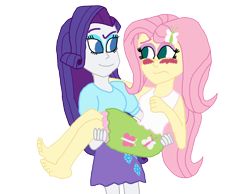Size: 2000x1548 | Tagged: safe, artist:bigpurplemuppet99, character:fluttershy, character:rarity, ship:rarishy, my little pony:equestria girls, barefoot, blushing, bridal carry, feet, female, lesbian, shipping, simple background, transparent background