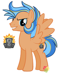 Size: 900x1080 | Tagged: safe, artist:missmele-madness, oc, oc only, oc:sonic boom, species:pegasus, species:pony, grin, male, signature, simple background, smiling, solo, spread wings, stallion, standing, transparent background, wings