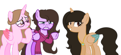 Size: 1024x462 | Tagged: safe, artist:cindydreamlight, oc, oc only, oc:cindy, oc:lele glimmer, species:alicorn, species:pegasus, species:pony, clothing, female, mare, simple background, sweater, transparent background