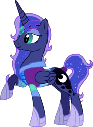 Size: 538x740 | Tagged: safe, artist:starryoak, character:princess luna, species:alicorn, species:pony, alternate universe, ethereal mane, female, galaxy mane, hoof shoes, raised hoof, simple background, solo, transparent background